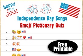 We may earn commission on some of the items you choose to buy. Free Printable Patriotic Songs Emoji Pictionary Quiz