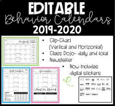 Editable Behavior Calendars For Clip Chart And Class Dojo