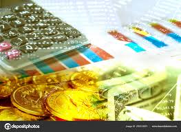 double exposure dollars banknote coins investment chart