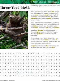 Fact Sheet And Word Search For Three Toed Sloth Habitat Sloth Habitat Three Toed Sloth Sloth