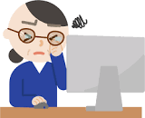 デスクトップPCで作業中に目をこする中年の女性のイラスト ...