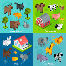 A fun animated video to teach toddlers animal names for each alphabet. Animals Design Concept Set With Isometric Forest Farm And Zoo Royalty Free Cliparts Vectors And Stock Illustration Image 46500939