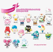 In this coloring page you will find hello kitty as an angel, a sweets seller, a ballerina, and more! Characters Many Of Hello Kitty S Friends And Family Hello Kitty Family Characters Transparent Png 1012x928 Free Download On Nicepng