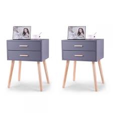 Minimalist Two Drawer Nightstand With Wooden Legs Set Of Two Nightstand Bedroom Night Stands Drawer Nightstand