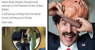 Mayor of new york city from 1994 to 2001, and a candidate for president of the united states in 2008, rudy giuliani was both glorified and criticized in the public sphere for his past actions. Rudy Giuliani S Role In Borat 2 Is Twitter S Scandal Of The Day Memebase Funny Memes