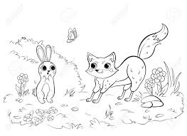 Cartoon artic fox coloring pages to color, print and download for free along with bunch of favorite artic fox coloring page for kids. Coloring Page Outline Of Cute Cartoon Fox And Hare Vector Image With Forest Background Coloring Book Of Forest Wild Animals For Kids Royalty Free Cliparts Vectors And Stock Illustration Image 142514637