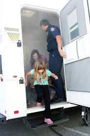 GOOD FOR YOU: Windsor Severance Fire Rescue firefighters teach Tozer  Primary School students about fire safety with smokehouse trailer