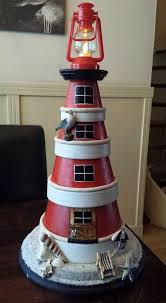 Vuurtoren Van Terracotta Potten Leuchturm Basteln Leuchtturm Basteln Blumentopfe Streichen