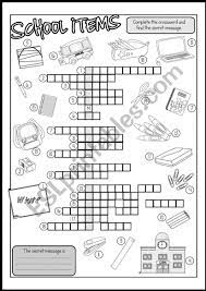School Items Crossword B W Version School Items Crossword School