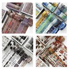 8rolls /Box Ancient Style Transparent PET Tape Set for Journaling 3cm x 2+2cm  x 2+1.5cm x 4(Flourishing Blossoms)