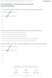 This download includes a special powerpoint which allows individual questions to be enlarged and answers to questions to be revealed one at a time. Quiz Worksheet Proving Lines Are Parallel With Converse Statements Study Com