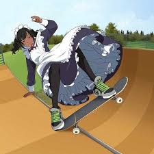 Skateboarding Maids By Suzusiro Black Anime Characters Anime Maid Cartoon Art