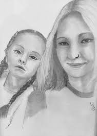 Pencil sketch of my granddaughter and one of her friends, “Don't worry…..” 