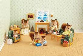 It includes a couch with matching chairs, coffee table, coffee maker, newspapers, magazine rack, picture, clock and many more. Calico Critters Deluxe Living Room Set New In Box Other Preschool Pretend Play