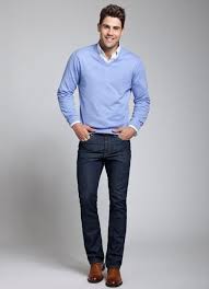 Classic Combo White Button Down Cardigan Of Beautiful Colour Dark Denim Trousers Brown Lace Ups Mens Outfits Well Dressed Men Mens Fashion