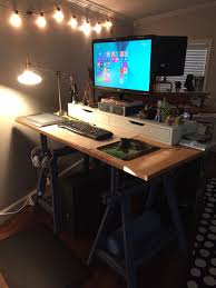 Ikea Hack Standing Desk All Set Up Ekby Shelf With Drawers Gerton Solid Wood Table Top Finnvard Trestle L Sewing Table Ikea Home Office Solid Wood Table Tops