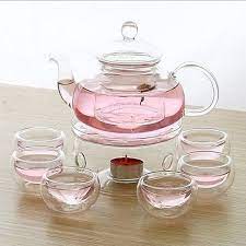 Gifts Set Glass Teapot Tea Cups Set 600ml Tea Pot 6 X Double Wall Cup Warmer Wish Glass Tea Set Tea Pots Glass Tea