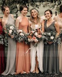 A Line Princess V Neck Floor Length Chiffon Bridesmaid Dress With Ruf In 2020 Bridesmaid Dress Colors Orange Bridesmaid Dresses Floor Length Chiffon Bridesmaid Dresses