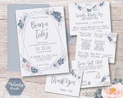 Elegant Geometric Floral Wedding Invitation Set Dusty Blue Etsy Blue Wedding Invitations Floral Wedding Invitations Light Blue Wedding Invitations