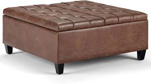 The contemporary square ottoman can be used as a coffee table in the living room. Mid Century Modern Simplihome Owen 36 Inch Wide Rectangular Coffee Table Lift Top Storage Ottoman Cocktail Footrest Stool In Upholstered Distressed Saddle Brown Faux Air Leather For The Living Room Furniture Home
