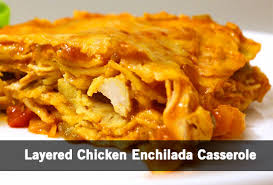 Spread half of the enchilada sauce over the bottom of an 11x7 inch baking dish. Layered Chicken Enchilada Casserole