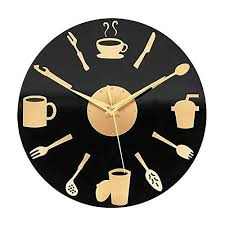 Ufengke Horloge Murale Couvert De Cuisine Silencieuse Quartz Deco Diy Avec Fourchette Couteau Or Pour Salle A Horloge Murale Couverts De Cuisine Parement Mural