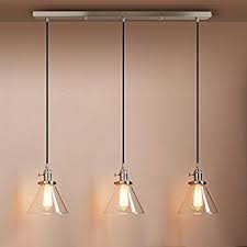 Pathson Industrial Modern Vintage Loft Kitchen Bar 3 Lights Fittings Ceiling Lights Chandelier Cone Cle Glass Light Shades Pendant Light Hanging Pendant Lights