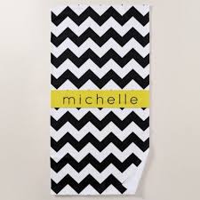 Black And White Zig Zag Pattern Name Your Name Zigzag Chevron Pattern Black Yellow Beach Towel Black Gifts Unique Cool Diy Customize Personal Yellow Beach Towel Towel Pattern Chevron Pattern