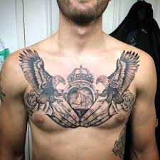 Bird Tattoos For Guys On Chest Claddagh Irish Guys Birds Upper Chest Tattoos Irish Tattoos Chest Piece Tattoos Chest Tattoo Men