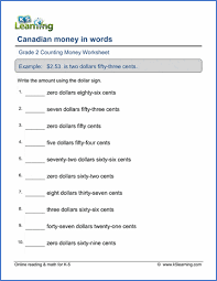 Answers are in the back. Grade 2 Canadian Money Worksheet Words To Numbers K5 Learning