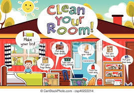 Teaching a child to keep their room clean can be a challenge, but this is working great, so i had to share it with you! A Vector Illustration Of Kids Cleaning Room Chores Infographic Canstock
