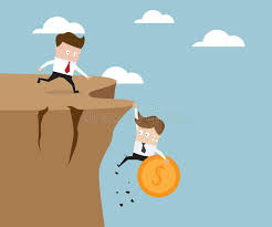 Businessman Holding Money Coin Hanging On Cliff Stock Vector ...