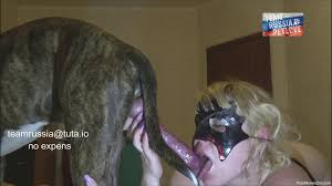 Blonde in a mesh outfit worships a Russian dogs cock