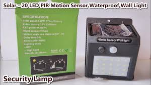 3 body infrared motion sensor switch detector wall mount led lamp light control. Solar 20 Led Pir Motion Sensor Waterproof Security Lamp Wall Light Free Energy Power Gen Youtube
