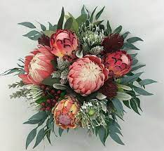 Hand Tied Artificial Flower Burgundy Pink Orange King Protea Flowers Bouquet Cintahomedeco Wedding Protea Flower Flowers Bouquet Artificial Flowers