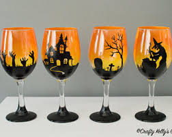 How to paint on glass with decoart glass paint marker. Halloween Inspired Wine Glasses With Wine Bottle Stickers Perfect Halloween Decorations And Party Supplies Broomstick Wine Halloween Wine Glass Wine Glasses