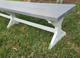 White Gray Farmhouse Bench Diy Picnic Table Farmhouse Diy Farmhouse Bench