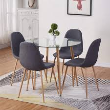 Costway 3 piece bar table set pub table and 2 stools counter kitchen dining set white\brown. Goldfan Round Dining Table And 4 Chairs Kitchen Dining Table And Grey Fabric Chairs With Metal Legs Dining Room Set Buy Online In Haiti At Haiti Desertcart Com Productid 164599221