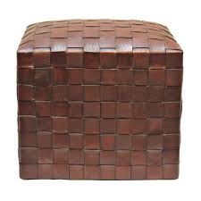 What kind of leather is a cube pouf ottoman made of? Peninsula Home Brooklin Woven Leather Pouf Brown Bb 002 1202 Nook Cottage