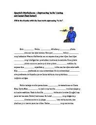 Spanish Worksheets Expressing To Be Using Ser Estar Hay Tener Spanish Worksheets Cloze Activity Beginner Spanish Worksheets