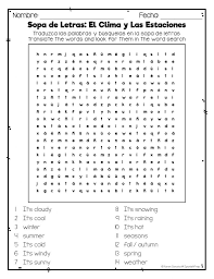 Spanish Seasons And Weather Crossword Word Searchel Tiempo Y Las Estaciones Crucigrama Y Sopa De Letras Sopa De Letras Tiempo Atmosferico Letras