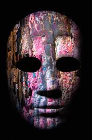 Textured Mask With Cracked Rough Wood Painted Surface Neutral Expression On  Dark Background Stock Photo