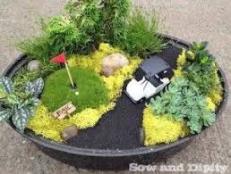 Mini Garden Golf Green In A Roasting Pan Sow Dipity Mini Garden Fairy Garden Diy Mini Fairy Garden