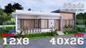 Three bedroom house plan with an open kitchen. One Level House Plans 12x12 Meters 40x40 Feet Pro Home Decors