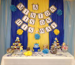 Minion Baby Shower It Was So Fun Getting Creative With The Minion Idea And Making It Into A Baby Shower Theme Minion Baby Shower Minion Baby Angel Baby Shower