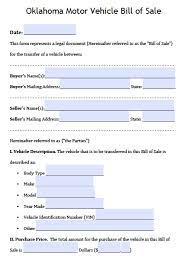free oklahoma dps motor vehicle bill of sale form pdf word doc