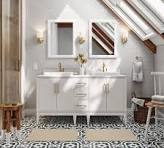White Semi-Recessed Double Sink Bathroom Vanity with White Engineered Stone  Top