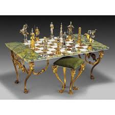 Charlemagne Vs Moors Gold Silver Onyx Giant Chess Table And Chairs In 2020 Chess Table Luxury Chess Sets Table And Chairs