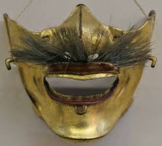 Edo Period Gold Lacquer Face Armor Samurai Armor Mask Armor