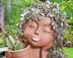 Brown Girl Face vicky Double Planter Pot .double Flower Pots in One for  Indoor Outdoor Plants Resin Head Planter With Drainage Hole